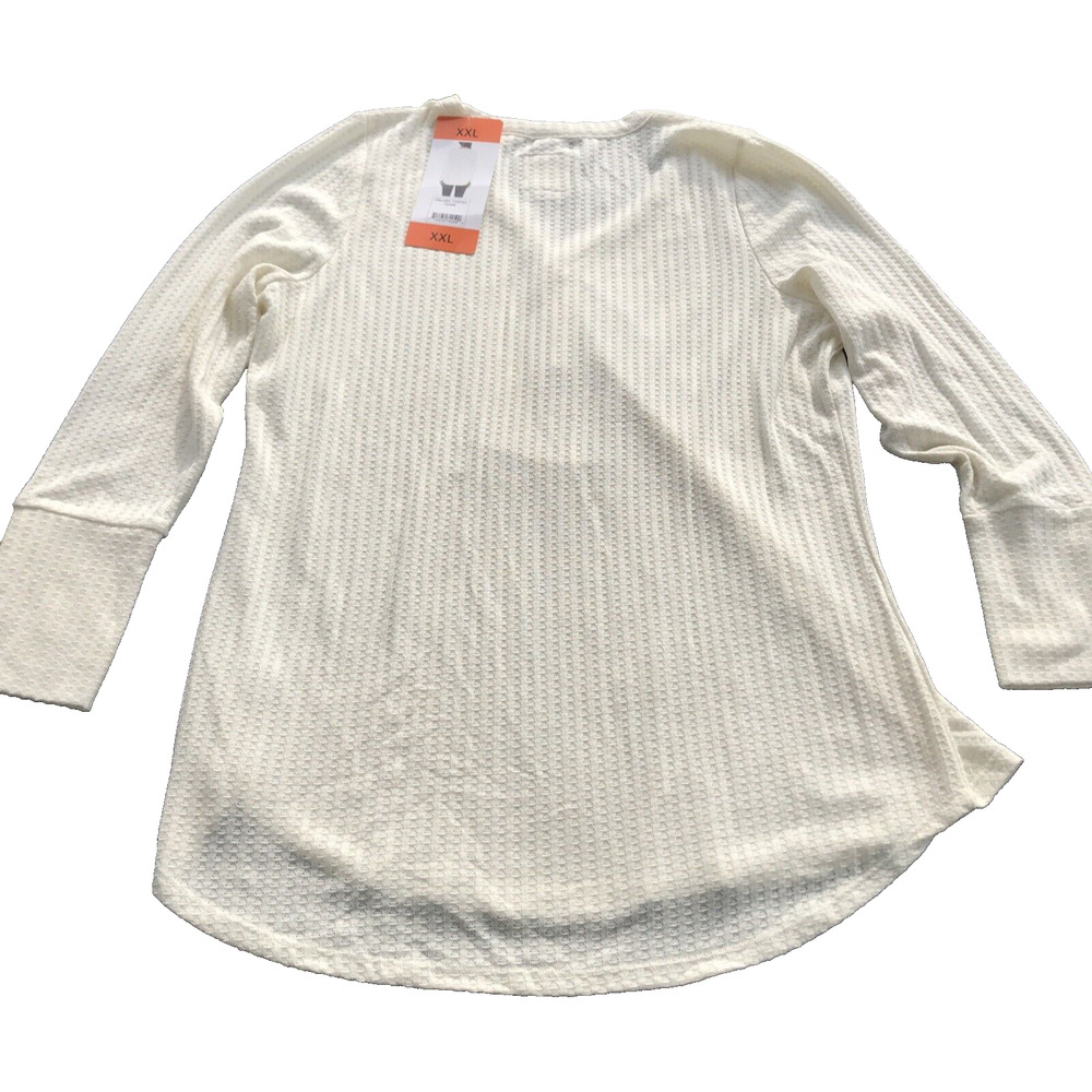 Chaser size XXL cream v neck waffle thermal wide cuff tunic top - Picture 5 of 9